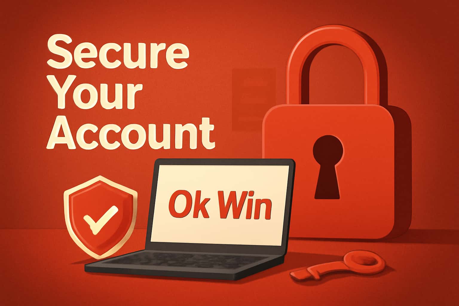 An informative visual representation of securing an Ok Win account, featuring security icons and text.