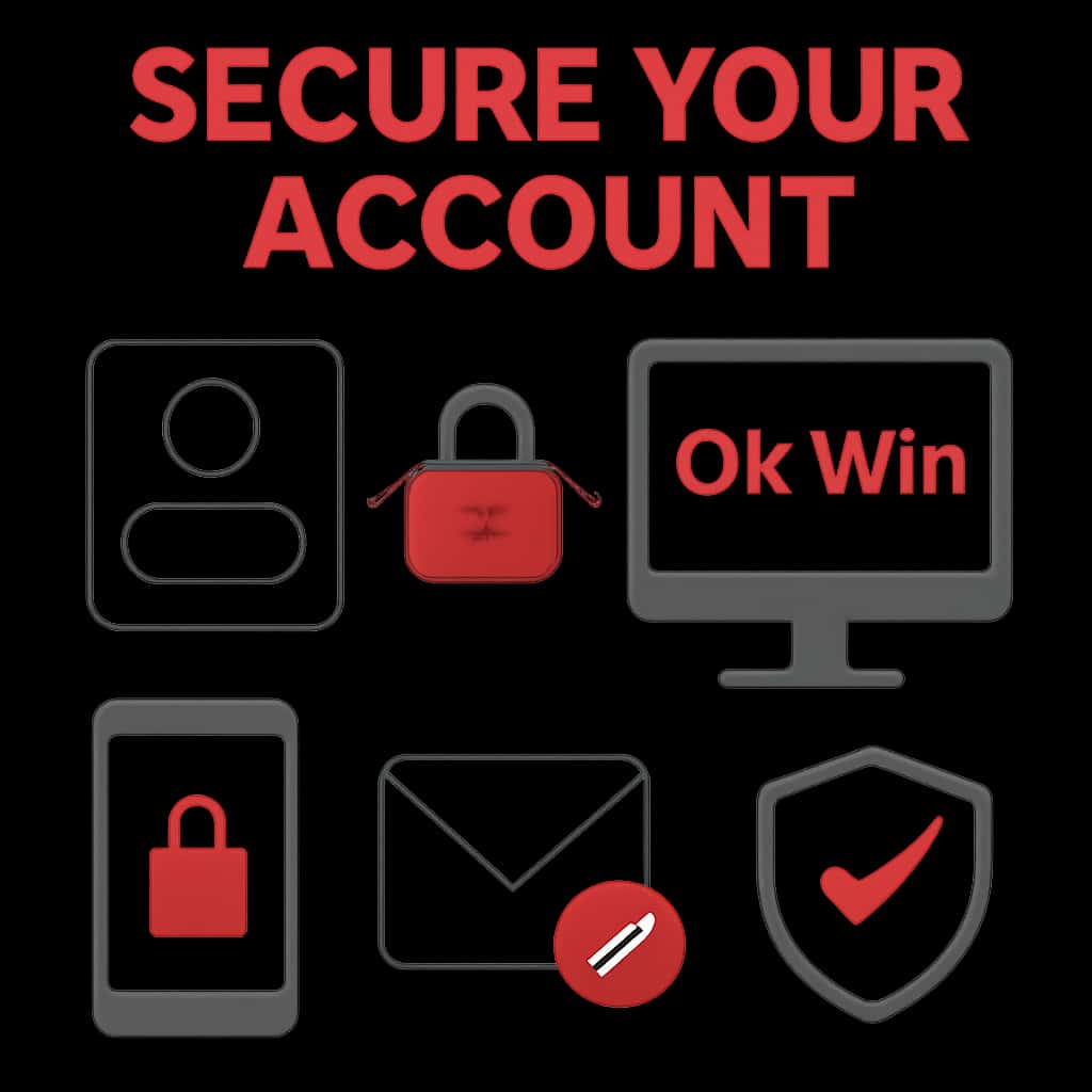 A diagram highlighting key steps to secure an Ok Win account.